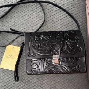 Patricia Nash Black Embossed Crossbody Bag